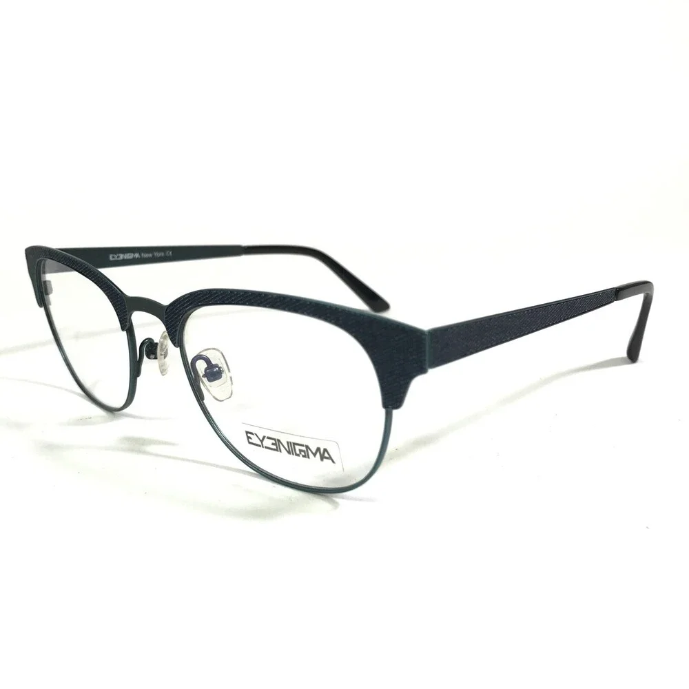 Eyenigma Time C.TD Eyeglasses Frames Blue Ribbed Round Full Rim 49-20-135